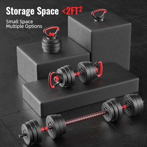 Fitvids Adjustable Dumbbell Set, 40/60LBS Free Weight Set, Multi-Functional Portable Changeable Dumbbell Barbell Kettlebell Set for Home, Multiple Style - size: 60LBS Set, 4in1