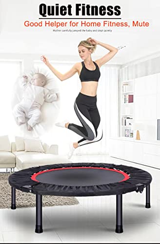 40"/48" Fitness Rebounder Trampoline with 4-Level Adjustable Foam Handle, Quiet and Stable Exercise Trampoline for Kids Adults, Indoor/Outdoor Mini Trampoline - color: Red