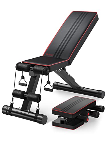 YOLEO 6 in 1 Space Saving Weight Bench Set for Home Gym, Fast Folding & Adjustable Workout Bench, Bench Press Rack/Leg Extension/Preacher Curl/Sit up(1-Step Folding) (Black)