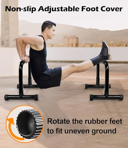 Push Up Bar, 14'' High Steel Parallettes & Dip Bar with Full Coverage Foam Handle, Heavy-Duty Calisthenics Parallel Bars for L-Sit, Dips, Home Gym Strength Training Workout