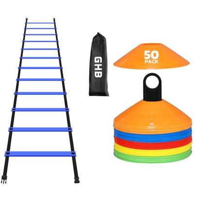GHB Agility Ladder 1 Pack and Disc Cones 50 Pack 2 Carrying Bag