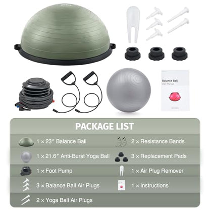 ZELUS 23in. Balance Ball with 55cm Yoga Ball, Resist Bands & Foot Pump - color: Matcha green