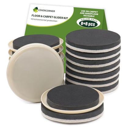 Furniture Sliders for Carpet and Hardwood, 16 PCS 3 1/2", Beige - size: Round 16 PCS 3 1/2'' Beige