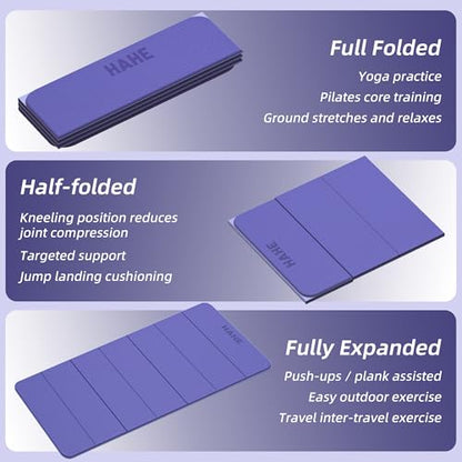 HAHE Foldable Yoga Exercise Mat, 74"Lx32"Wx1/3"Thick, TPE Multi-purpose Workout Mats with Non-slip Surface, Portable for Yoga/Pilates/Studio/Home Gym - color: Deep Purple+Light Purple