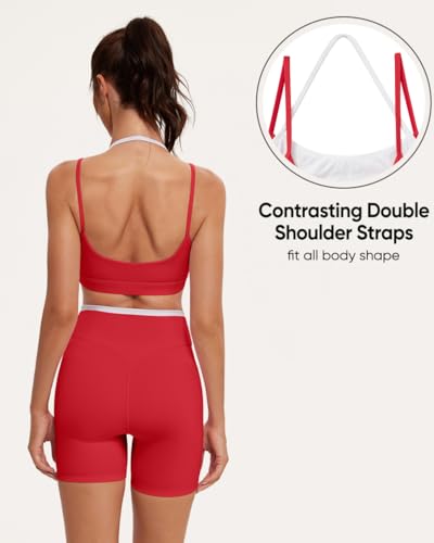 OMKAGI Workout Sets for Women Cute Doubel Layer Open Back Sports Bras Gym Shorts Outfits