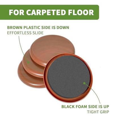 Furniture Sliders for Carpet 8 PCS - 3 1/2" Brown Coffee - size: 8 PCS 3 1/2 inch Brown Coffee