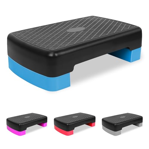 18'' Adjustable Aerobic Step Platform, Adjustable Fitness 4-6in Exercise Stepper Workout with 2 Risers, Aerobics Stepper Workout Stepper for Home Gym Cardio Strength & Training