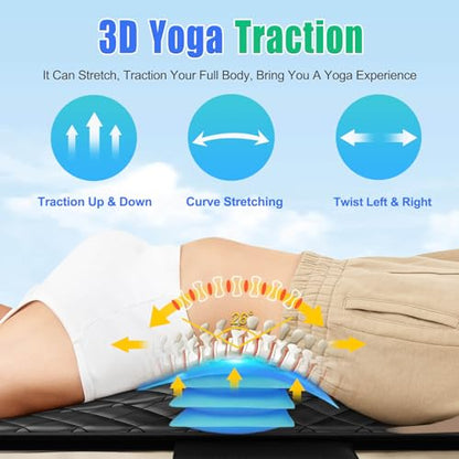 Full Body Massage Mat with Heat, 3D Stretching Back Massager Pad for Bed Sofa Floor, Lumbar & Neck Support, 4 Modes 3 Intensities 3 Heat Levels, Portable & Foldable, PU Leather, Gift for Dad/Mom
