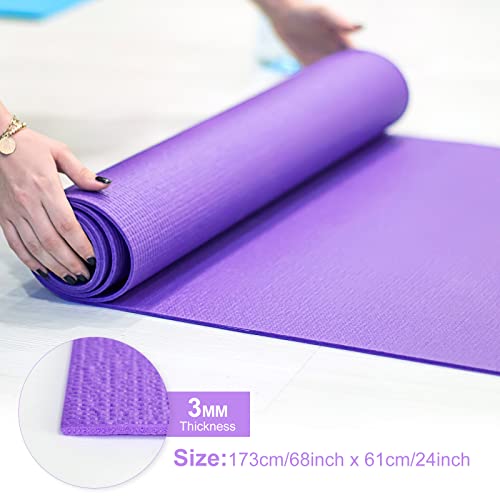 3 mm Thick Yoga Mat Bulk, Non Slip Exercise Workout Fitness Pad for Women Men, Gym Home Yoga Pilates, Easy to Clean, Sturdy PVC