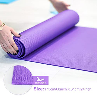 3 mm Thick Yoga Mat Bulk, Non Slip Exercise Workout Fitness Pad for Women Men, Gym Home Yoga Pilates, Easy to Clean, Sturdy PVC