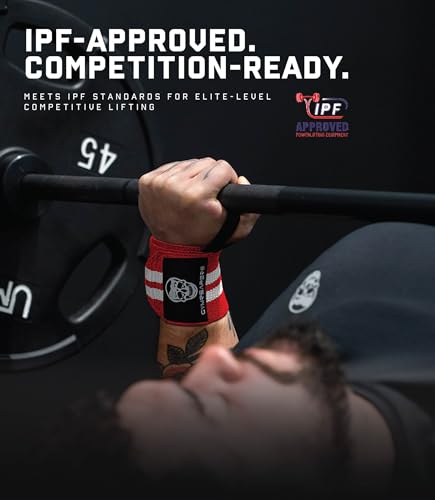 Gymreapers Weightlifting Wrist Wraps (IPF Approved) Professional Quality Wrist Support with Heavy Duty Thumb Loop - Best Wrap for Powerlifting Competition, Strength Training, Bodybuilding - color: Red/White