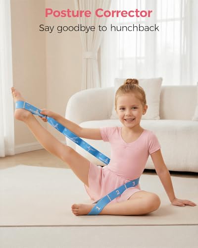 2 PCS Stretch Strap for Kids Gymnastics Multi-Loop Elastic Strap for Ballet, Latin, Dance, Yoga, Children Flexibility Training & Exercise Resistance Yoga Band- 8 Loops - color: Blue&Purple
