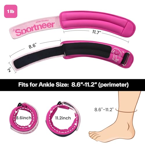 Sportneer Ankle Weights 0.5/1/2/3/5 LBS 1 Pair Wrist Leg Arm Weights - color: Pink, size: 1 lb x 2