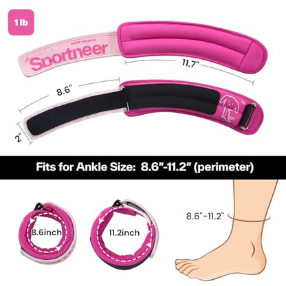 Sportneer Ankle Weights 0.5/1/2/3/5 LBS 1 Pair Wrist Leg Arm Weights - color: Pink, size: 1 lb x 2