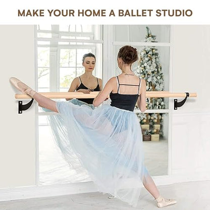 flybold Wall-Mounted Ballet Barre with Turning Board and Premium Wooden Bar - Home Workout and Dance Equipment - Rust, No Wobble - 4ft, 1.5ft Diameter - Multiple Colors