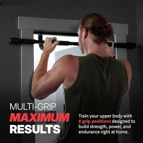 SPRI Pull Up Bar - 8-Grip and 12-Grip Door Frame Mounting Pull-Up Bar for Versatile Workouts - Rugged Steel Frame with Foam Handles - Supports 300 Pounds - Fits Door Frames Up to 32 in. Wide – Black