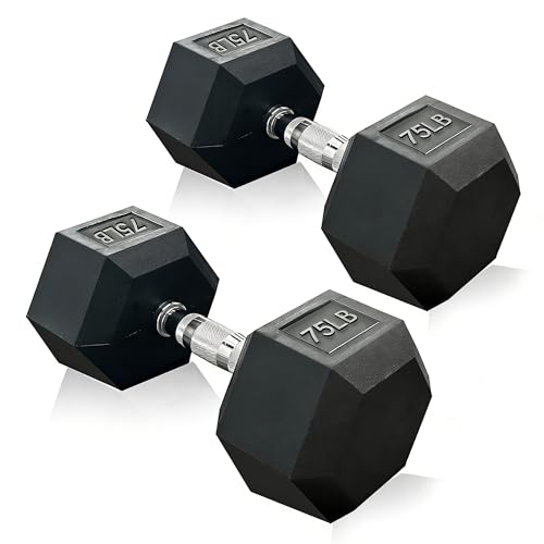 Rubber Hex Dumbbell, Multiple Weight Options 15-550 lbs - color: 75LB pair