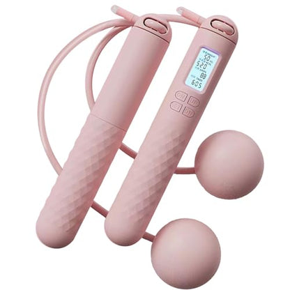 Cordless Skipping Ropes with Counter, Digital Wireless Skipping Rope, Adjustable Length Nonslip Skipping Ropes for Adults, Led Display Countdown Cordless Ball Rope, for Women & Men Workout