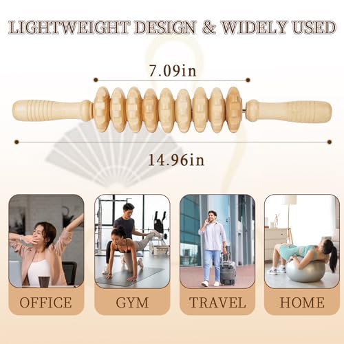 Liitrton Manual Wooden Fascia Massage Roller Trigger Points for Release Cellulite Sore Muscle Blasting (Straight-9-Wheel) - color: Straight-9-wheel