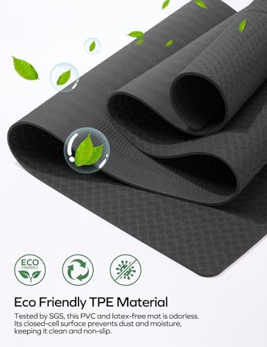 Ewedoos Eco Friendly Yoga Mat with Alignment Marks TPE Yoga Mat Non Slip Hot Yoga Mat Thick 1/4'' Anti-Tear Surfaces Exercise Mats for Home Workout Fitness Pilates - color: Gray