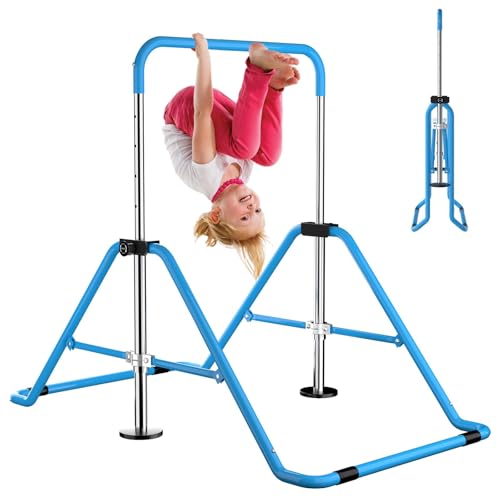 Kids Gymnastics Bar Gymnastic Equipment for Home Adjustable Height Gymnastic Training Bar Gymnastic Stuff for 3-7 Years Old Girls - color: Upgraded - Light Blue