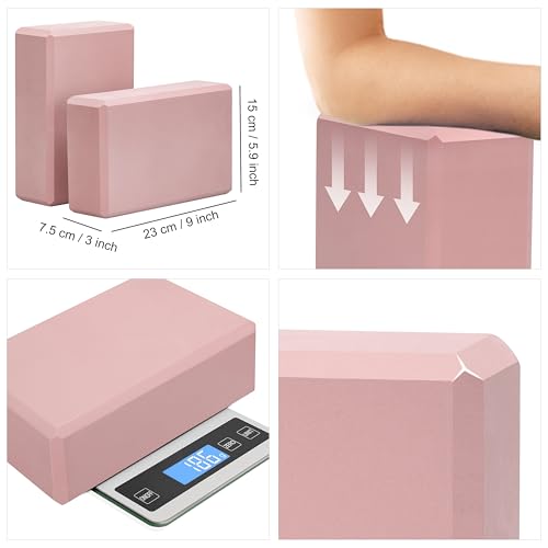 EXERZ Yoga Blocks 2 pack, Gym Blocks, Exercise Workout Fitness Bricks, Pilates Stretch Handstand Non-Slip - color: Blush Pink