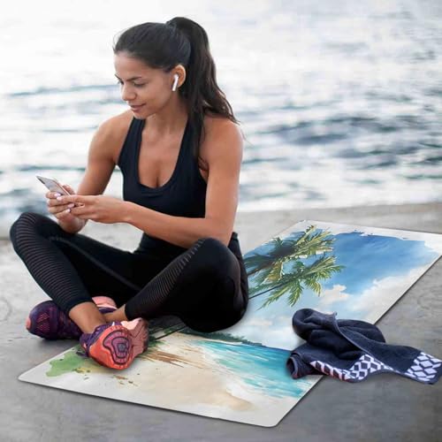 Yoga Mat Beach Palm Trees1 1 mm Non‑Slip Fitness Exercise Mat Lightweight Travel Workout Mat for Gym, Pilates & Stretching, Incluede Storage Bag