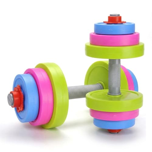 Kids Workout Dumbbell Weights Set - Toddler Toy Gym Equipment for Pretend Play Lifting, Exercise & Fitness - Adjustable Fill with Sand or Water