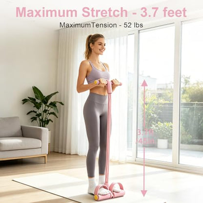 Pedal Resistance Band with Handle, 6-Tubes Tesistance Bands with Handles, Natural Rubber Foot Pedal Resistance Band, Multifunctional Exercise Bands for Abdomen, Waist, Arm, Leg - Pink