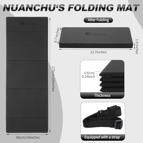 Nuanchu 3 Packs Foldable Yoga Mat Yoga Gift Non-slip Fitness Pilates Mats 6mm Thick with Strap Poe Material 69 x 24 x 0.24" Lightweight Multi-purpose Workout Mats for Exercise Home Travel - color: Black