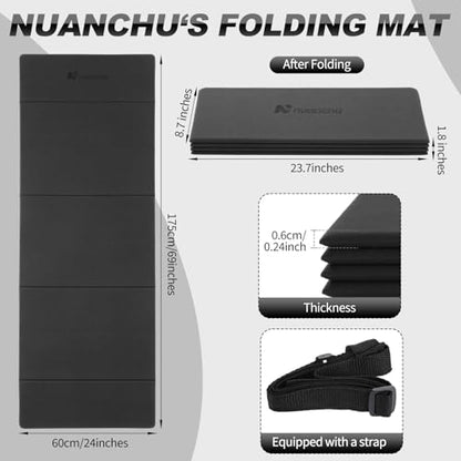 Nuanchu 3 Packs Foldable Yoga Mat Yoga Gift Non-slip Fitness Pilates Mats 6mm Thick with Strap Poe Material 69 x 24 x 0.24" Lightweight Multi-purpose Workout Mats for Exercise Home Travel - color: Black