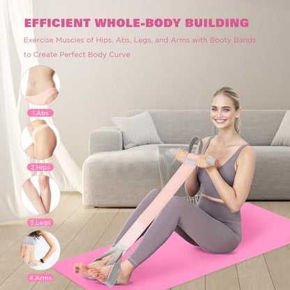 Fitness Resistance Band with Handles & Non-Slip Pedal, 150lb Fabric Exercise Bands, Yoga Starter Sets Sit Up Pull Rope for Full Body Strength Training, Stretch Band Workout Equipment