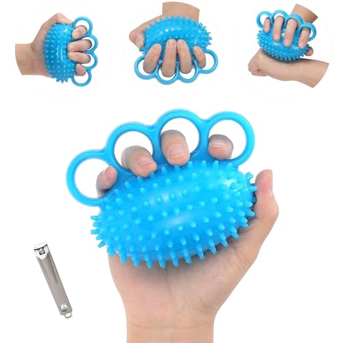 Finger Exerciser Hand Squeeze Ball for Adults, Hand Grip Strength Trainer with Nail Clippers, Pain Relief & Improve Flexibility, Hand Exercisers for Rehab, Arthritis, Carpal Tunnel