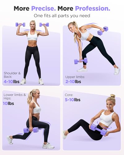 FEIERDUN DB3 5-in-1 Adjustable Dumbbell Set, 6LB/10LB Pair Adjustable Weights for Women at Home, Dual Locking Stable Hand Weights with TPU Soft Handle, Home Gym, Rehab, Pilates, Yoga, Strength Training - color: D-Vivid Purple, style: 10LBS Pair (20LBS Tot