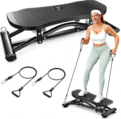Balance Board for Adults, Rocking Stepper with Resistance Bands, 300LBS Portable Wobble Board, Quiet Side to Side Ski Simulator Trainer Exercise Machine for Home Gym Core Workout