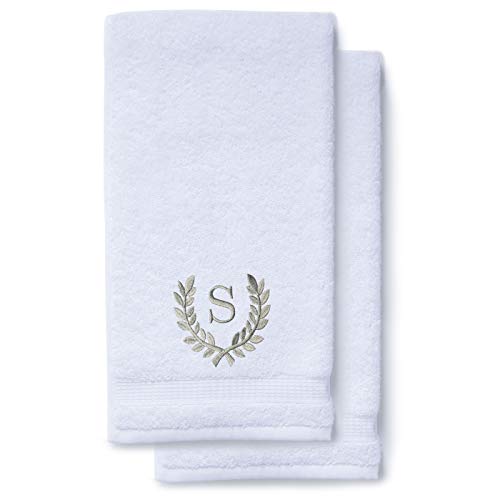 Decorative and Monogrammed Hand Towels for Bathroom Kitchen Makeup | Personalized Gift for Wedding-Bridal | Roman Font Custom Luxury Turkish Towel | Spa Collection, Oversized, 16 X 30 Inch, Set of 2 - color: Gray, size: Initial S