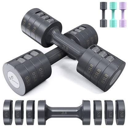 Sportneer Adjustable Dumbbells Hand Weights Set: 5 lb Dumbbell Set of 2 Each 2lb 3lb 4lb 5lb Free Weights Fast Adjust Weight 4 In 1 Weights Dumbbells Set for Women Men Home Gym Exercise Training - color: Carbon Black