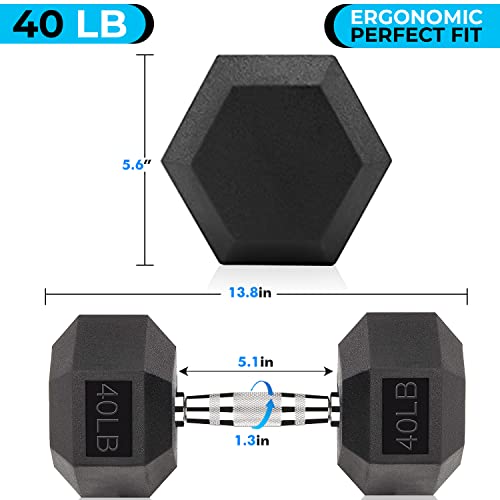 Hex Dumbbells 40 LB Pair Exercise & Fitness Weights Dumbbell For Men & Women 40 Pound Free Weights Set