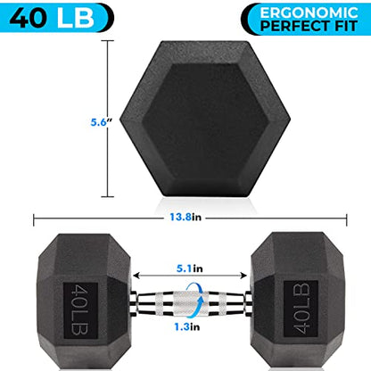 Hex Dumbbells 40 LB Pair Exercise & Fitness Weights Dumbbell For Men & Women 40 Pound Free Weights Set