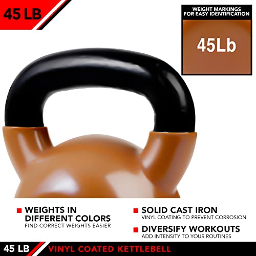 JFIT Kettlebell Weights Vinyl Coated Iron - style: 45lb (Bronze)