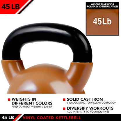 JFIT Kettlebell Weights Vinyl Coated Iron - style: 45lb (Bronze)