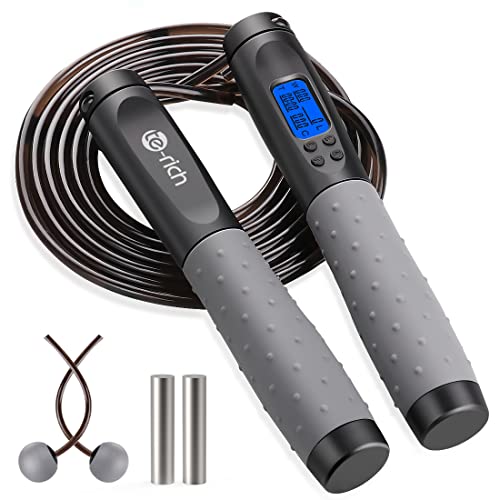 Jump Rope, Weighted Jump Rope for Fitness, Skipping Rope with Counter - Heavy Handles, Adjustable Length - Cordless Jumping Rope for Men Women Kids Fitness Exercise Training - color: Black+Gray