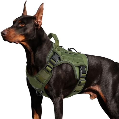 Tactical Dog Harness for Large Dogs, Heavy Duty No Pull Dog Harness with Handle, Adjustable Reflective Military K9 German Shepherd Big Size Dog Vest for Walking, Training, Hunting, Green (L) - color: Green, size: L: 45-80 lbs (Chest:27-37",Neck:19-25")