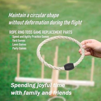 16 Pack Sisal Rope Ring Toss Game Replacement Parts for Adults and Kids, Outdoor Toss Rings for Agility Practice and Speed Game and Yard Games and Lawn Games for Party (Black and White)