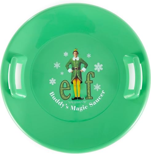 Slippery Racer Heavy-Duty Cold Resistant Downhill Pro Adults and Kids Plastic Outdoor Winter Saucer Disc Snow Sled with Handles (Buddy/ELF, 1)