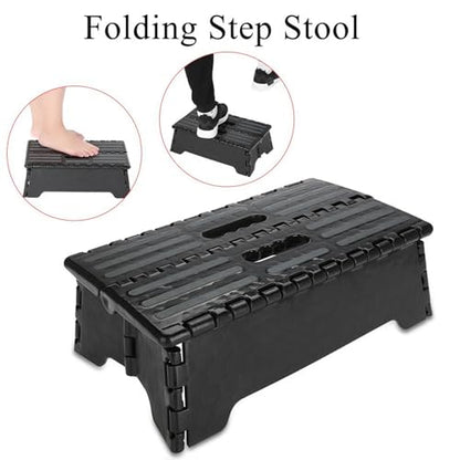 Milltrip Folding Step Stool, Portable Lightweight Step Ladder for Elderly, Pregnant, Bathroom, and Travel Use, Non-Slip Platforms (14.9 x 8.5 x 5.1 Inch, Black)