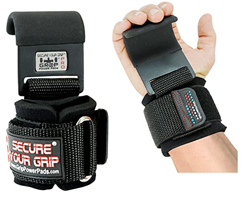Weight Lifting Rod Hooks Heavy Duty Wrist Wraps Power Weight Lifting Training Gym Grips Straps Set of 2 - color: Flat Black 2 Hooks, size: MEN-Wrist Size Large