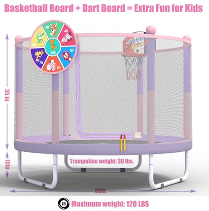 60" 6-in-1 Kids Trampoline, 5ft Mini Toddler Trampoline for Girls Boys - color: Purple&Pink 3- in-1