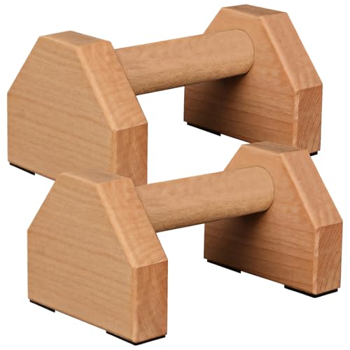 2 PCS Wooden Push Up Stands, Beech Wood Push Up Bars with Ergonomic Grip, Anti-Slip Base, Supports 660 lbs for Gymnastics and Yoga