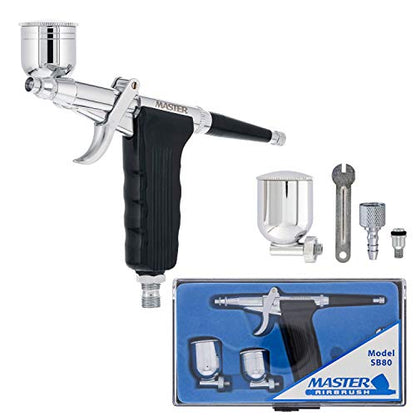 Master Airbrush SB80 Multi-Purpose Pistol Trigger Fixed Dual-Action Airbrush Set with 0.3mm Tip, 1/3 & 1/4 oz Side Bowl Cups - Spray Gun Control, Airbrush Gun for Auto Graphics, Art, Hobby Craft
